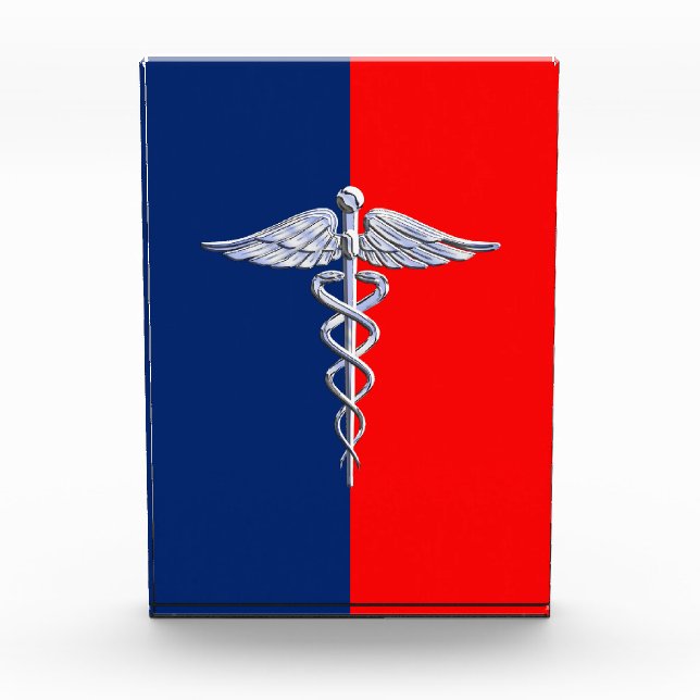 Chrome Style Caduceus Medical Symbol League Acrylic Award (Front)