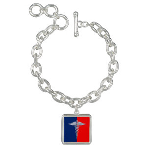 Chrome Style Caduceus Medical Symbol League Bracelet