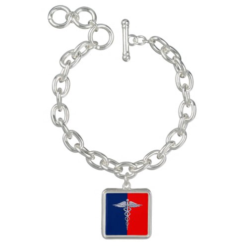 Chrome Style Caduceus Medical Symbol League Bracelet