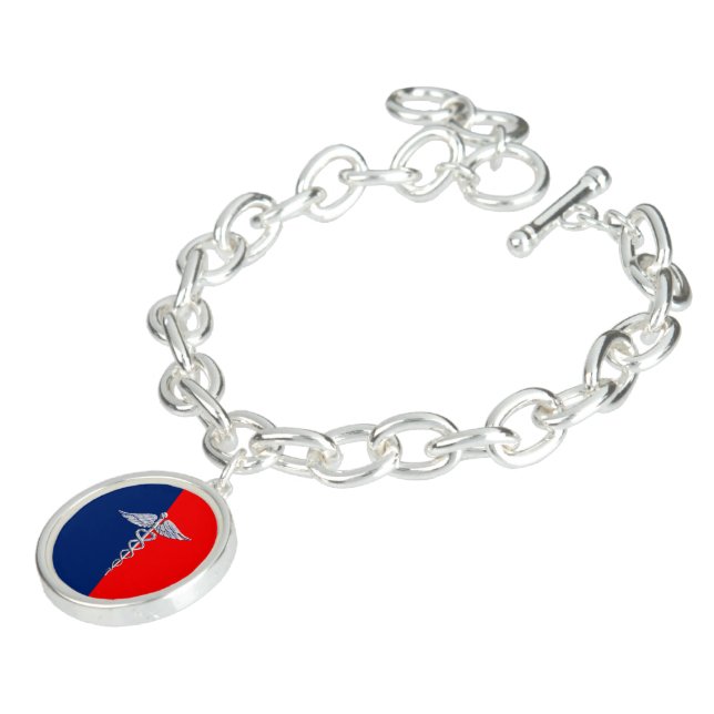 Chrome Style Caduceus Medical Symbol League Bracelet (Side)