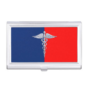 Chrome Style Caduceus Medical Symbol League Business Card Holder