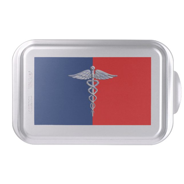 Chrome Style Caduceus Medical Symbol League Cake Pan (Front)