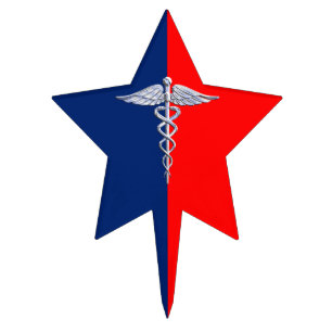 Chrome Style Caduceus Medical Symbol League Cake Topper