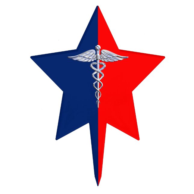 Chrome Style Caduceus Medical Symbol League Cake Topper (Front)