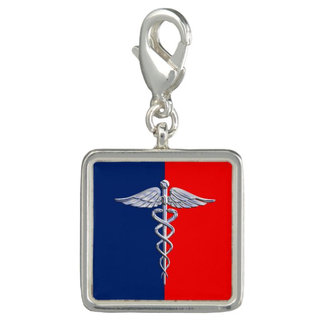Chrome Style Caduceus Medical Symbol League Charm (Front)