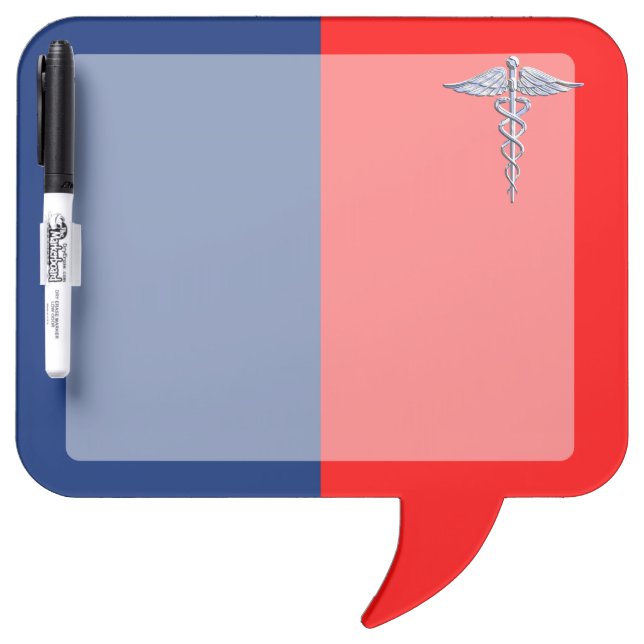 Chrome Style Caduceus Medical Symbol League Dry Erase Board (Front)