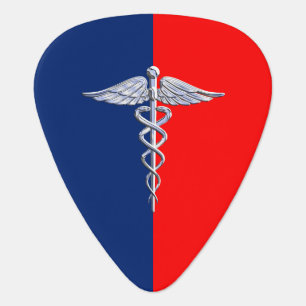 Chrome Style Caduceus Medical Symbol League Guitar Pick