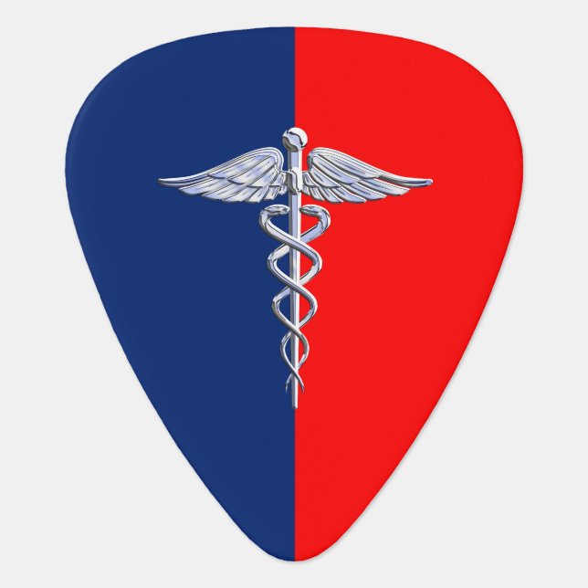Chrome Style Caduceus Medical Symbol League Guitar Pick (Front)