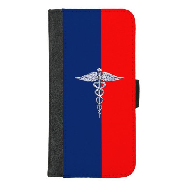 Chrome Style Caduceus Medical Symbol League iPhone Wallet Case (Front)