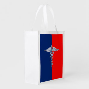 Chrome Style Caduceus Medical Symbol League Reusable Grocery Bag