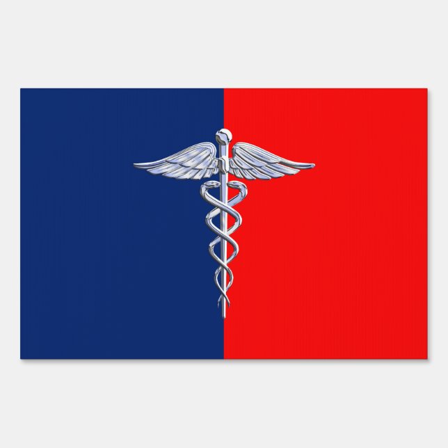Chrome Style Caduceus Medical Symbol League Sign (Front)