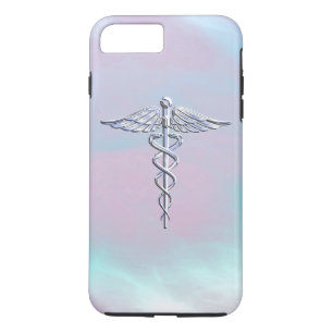Chrome Style Caduceus Medical Symbol Mother Pearl iPhone 8 Plus/7 Plus Case