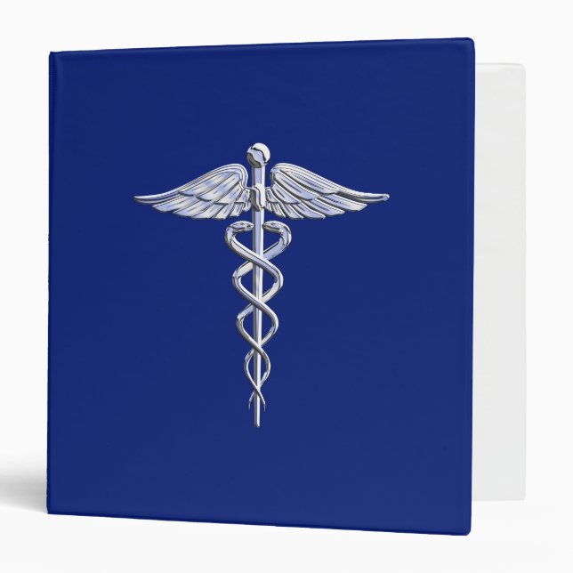 Chrome Style Caduceus Medical Symbol on Navy Blue Binder (Front/Inside)