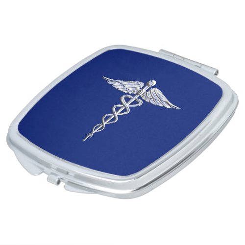 Chrome Style Caduceus Medical Symbol on Navy Blue Mirror For Makeup