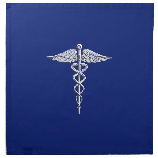Chrome Style Caduceus Medical Symbol on Navy Blue Napkin (Front)
