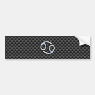 Chrome Style Cancer Zodiac Sign Carbon Fiber Print Bumper Sticker