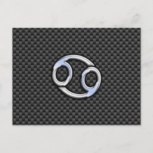 Chrome Style Cancer Zodiac Sign Carbon Fiber Print Postcard