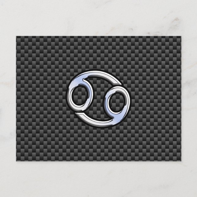 Chrome Style Cancer Zodiac Sign Carbon Fiber Print Postcard (Front)