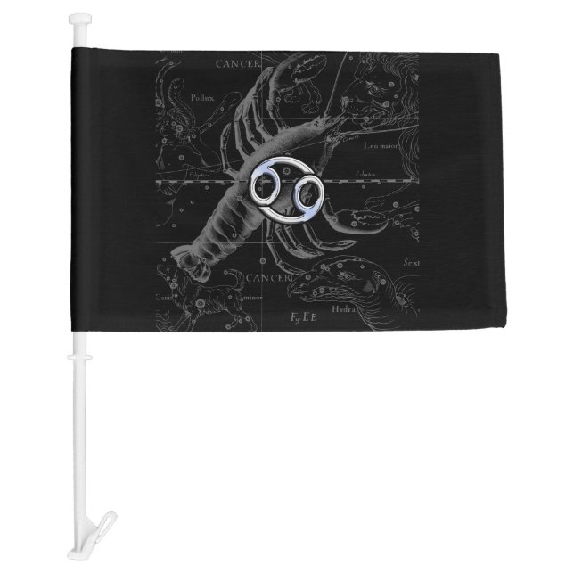 Chrome Style Cancer Zodiac Sign on Hevelius 1690 Car Flag (Front)