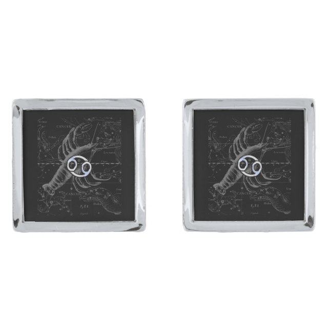 Chrome Style Cancer Zodiac Sign on Hevelius 1690 Cufflinks (Front)