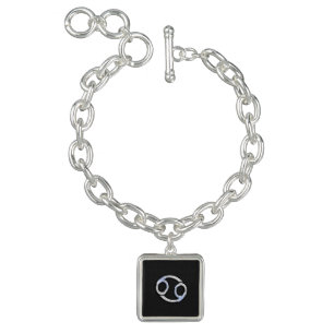 Chrome Style Cancer Zodiac Symbol Charm Bracelet