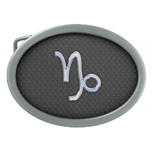 Chrome Style Capricorn Sign on Snake Skin Decor Belt Buckle
