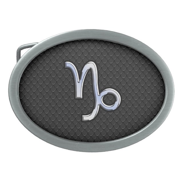 Chrome Style Capricorn Sign on Snake Skin Decor Belt Buckle (Front)