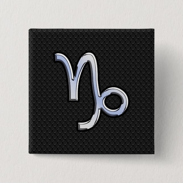 Chrome Style Capricorn Sign on Snake Skin Decor Button (Front)
