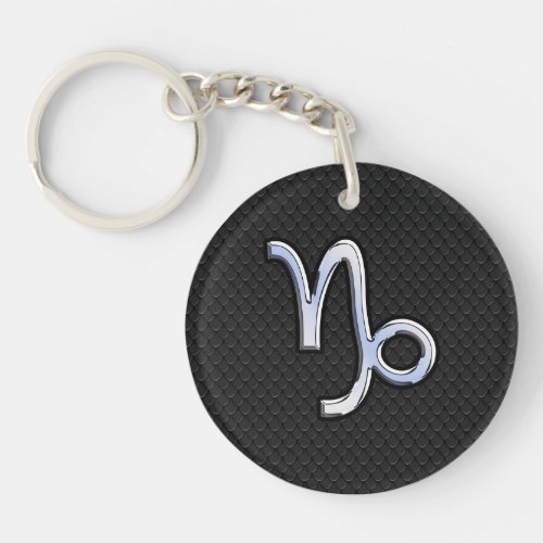 Chrome Style Capricorn Sign on Snake Skin Decor Keychain