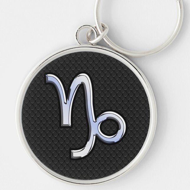 Chrome Style Capricorn Sign on Snake Skin Decor Keychain (Front)