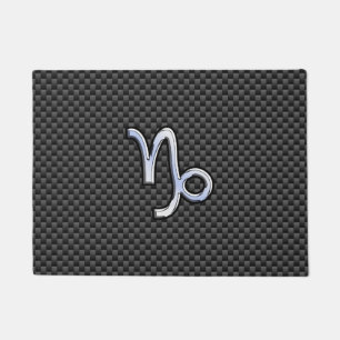 Chrome Style Capricorn Symbol on Carbon Fiber Doormat