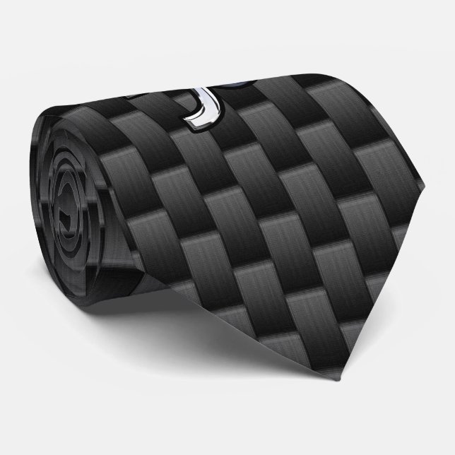 Chrome Style Capricorn Symbol on Carbon Fiber Tie (Rolled)