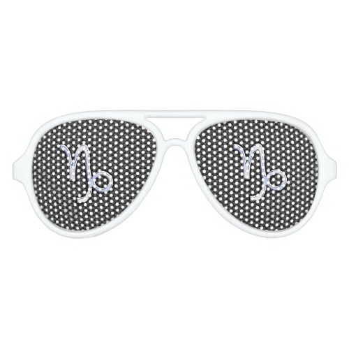 Chrome Style Capricorn Zodiac Sign on Carbon Fiber Aviator Sunglasses