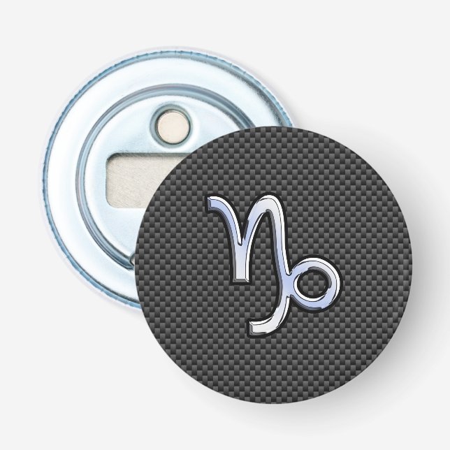 Chrome Style Capricorn Zodiac Sign on Carbon Fiber Bottle Opener (Front)
