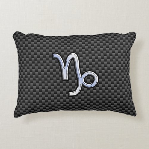 Chrome Style Capricorn Zodiac Sign on Carbon Fiber Decorative Pillow