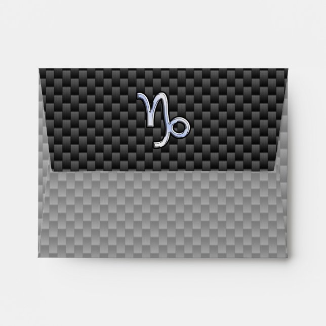 Chrome Style Capricorn Zodiac Sign on Carbon Fiber Envelope (Back (Top Flap))