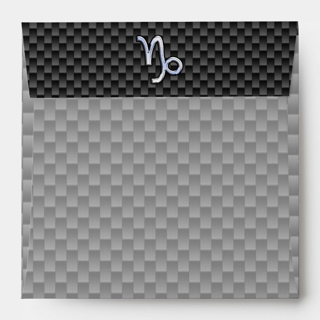 Chrome Style Capricorn Zodiac Sign on Carbon Fiber Envelope (Back (Top Flap))