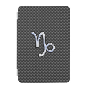 Chrome Style Capricorn Zodiac Sign on Carbon Fiber iPad Mini Cover
