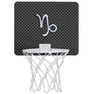 Chrome Style Capricorn Zodiac Sign on Carbon Fiber Mini Basketball Hoop
