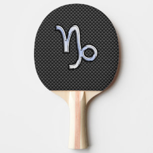 Chrome Style Capricorn Zodiac Sign on Carbon Fiber Ping-Pong Paddle