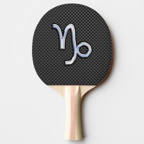 Chrome Style Capricorn Zodiac Sign on Carbon Fiber Ping Pong Paddle