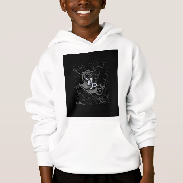 Chrome Style Capricorn Zodiac Sign on Hevelius Hoodie (Front)