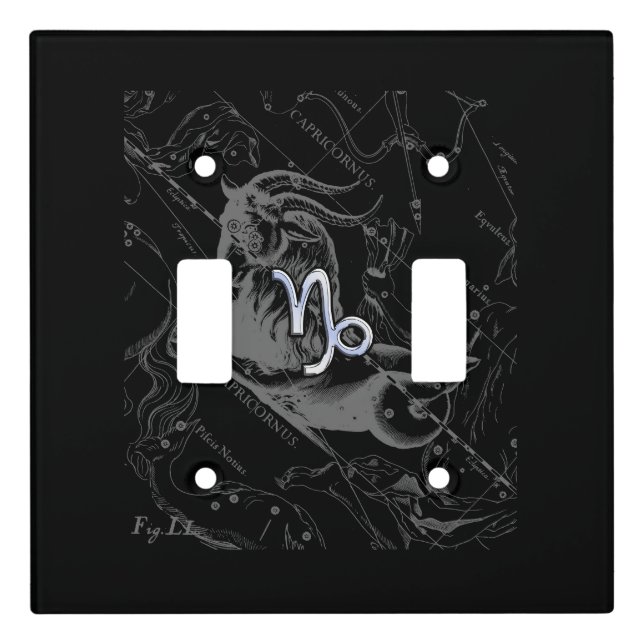 Chrome Style Capricorn Zodiac Sign on Hevelius Light Switch Cover (Front)