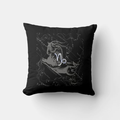 Chrome Style Capricorn Zodiac Sign on Hevelius Throw Pillow