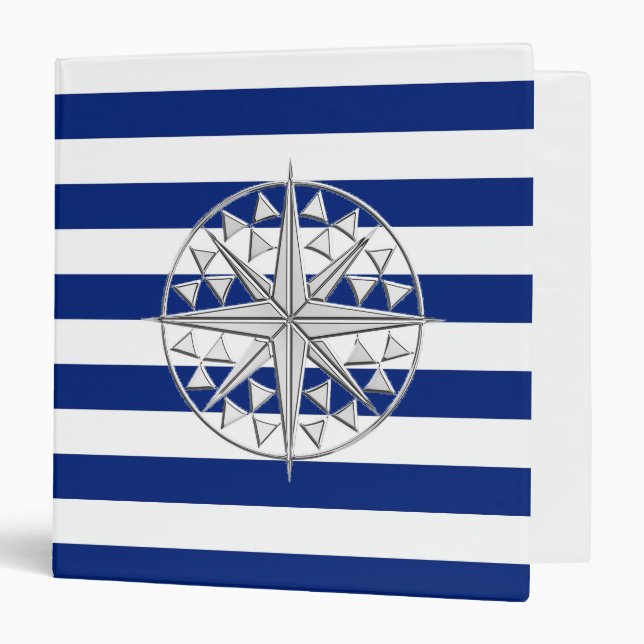 Chrome Style Compass on Nautical Stripes Binder (Front/Inside)