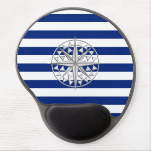 Chrome Style Compass on Nautical Stripes Gel Mouse Pad