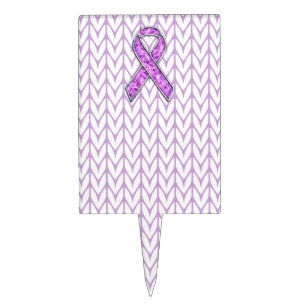 Chrome Style Crystal Pink Ribbon Awareness Knit Cake Topper