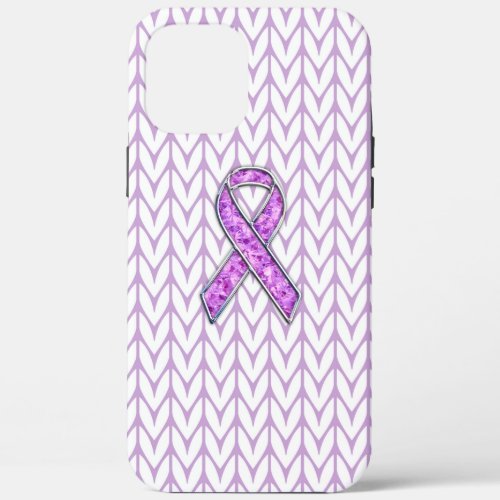 Chrome Style Crystal Pink Ribbon Awareness Knit iPhone 12 Pro Max Case