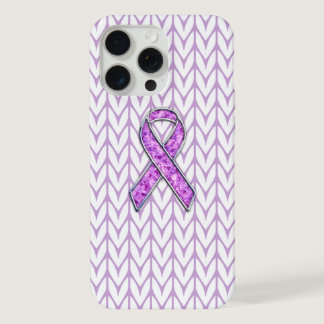 Chrome Style Crystal Pink Ribbon Awareness Knit iPhone 15 Pro Max Case