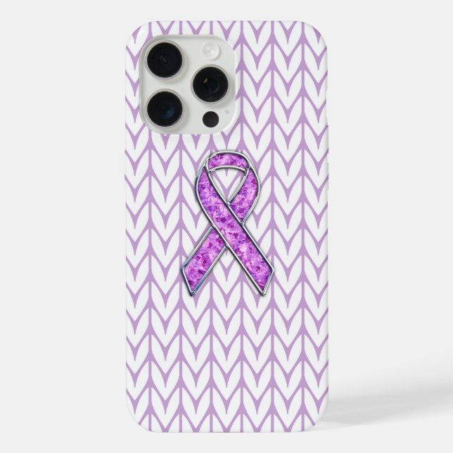 Chrome Style Crystal Pink Ribbon Awareness Knit iPhone Case (Back)